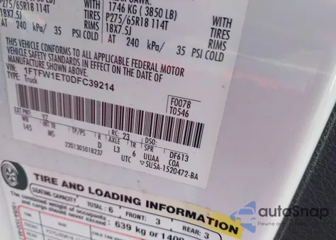 2013 Ford F-150 Xlt z USA, uszkodzony, nr VIN 1FTFW1ET0DFC39214